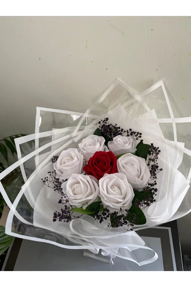 ABAS 7 li yapay beyaz gül buketi