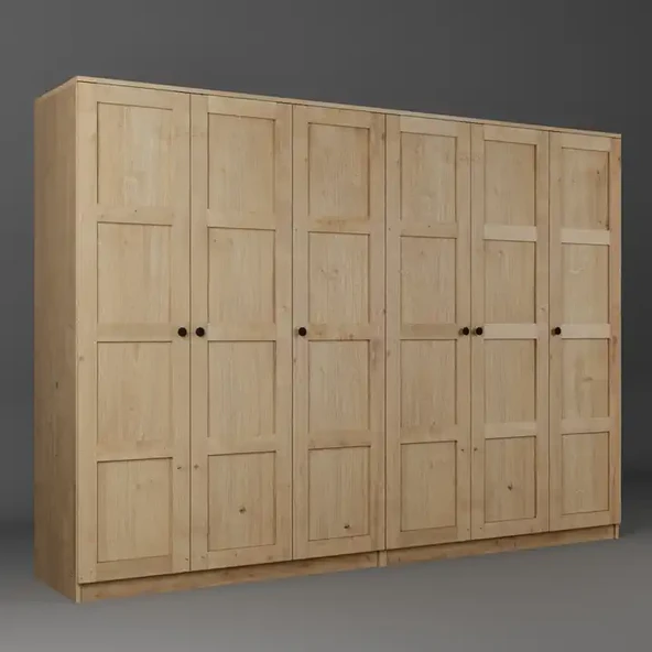 Lucas 6 Kapaklı,15 Raf Bölmeli Yüklük & Askılıklı Geniş Elbise Dolabı-Gardırop Safir Meşe 190x270 cm - Resim 6