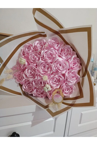 15 li Söz Nişan Kız isteme Sevgili Kumaş Yapay Solmayan Gül Buketi - Resim 2
