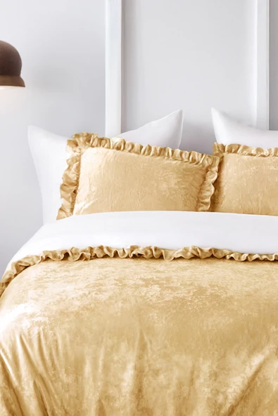 Kadife Yatak Örtüsü Ç.K Set 230x250 Hardal - Resim 4