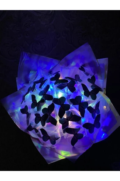 MAVİ-MOR KELEBEK LED IŞIKLI 3 FONKSIYONLU SEVGİLİ BUKETİ - Resim 2