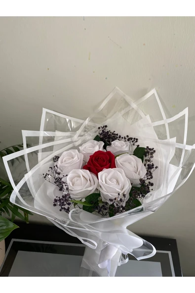 ABAS 7 li yapay beyaz gül buketi - 3