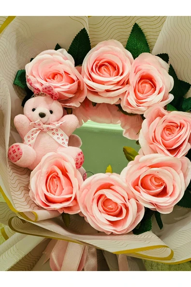 Şans çiçek hediyelik & dekorasyon Ayıcıklı Led ışıklı ayna buketi - Resim 2