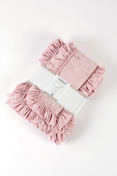 Kadife Yatak Örtüsü Ç.K Set 230x250 Pudra - Resim 2