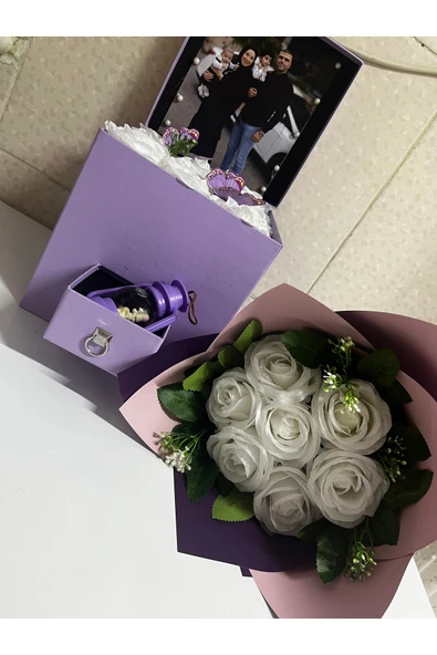 KAYZEN Kişiye özel mor kutu ve mini gül buketi - Resim 4