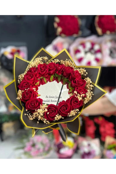 Dizayn Aynalı Buket Bu Senin Çiçeğin Aynadaki Benim Çiçeğim Yazılı ürün görseli 1