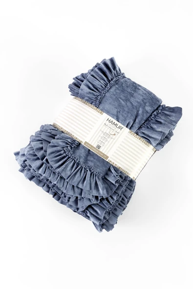 Kadife Yatak Örtüsü Ç.K Set 230x250 Indigo - Resim 2