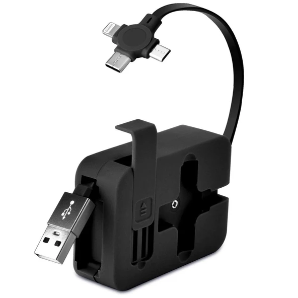 heyf HEYF® Cep Tipi Telefon Tutuculu Makaralı Uzayıp Kısalabilen 3'ü 1 Arada USB Şarj Kablosu ürün görseli 1