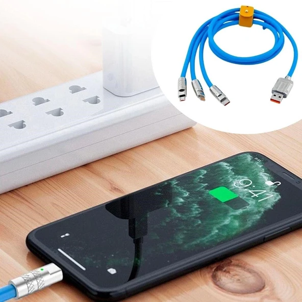 heyf HEYF®Kutulu  3 Şarj Aleti 1 Arada Çinko Alaşım Hızlı Şarj Kablosu Mavi 3 in 1 ürün görseli 1