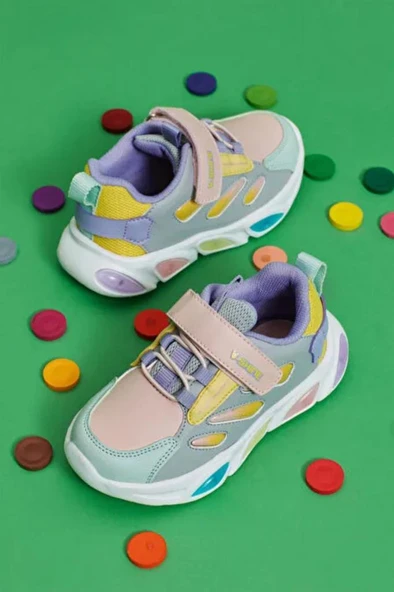 Vicco Lamb 346.P25K.227 Anatomik Taban Işıklı Kız Çocuk Spor Ayakkabı Gümüş 26-30 - Resim 2