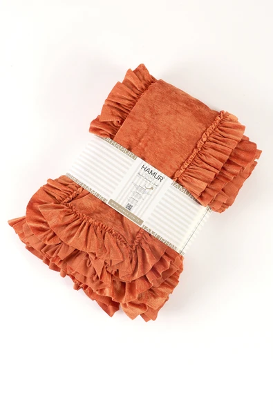 Kadife Yatak Örtüsü Ç.K Set 230x250 Kiremit - Resim 2