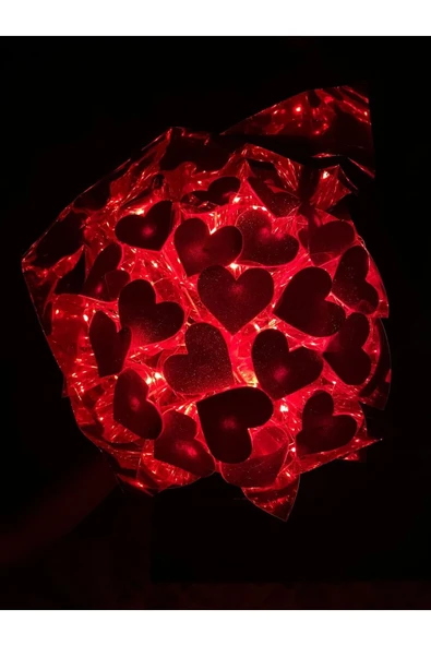 Ledli Simli Kalpli Buket(KIRMIZI) ürün görseli 1