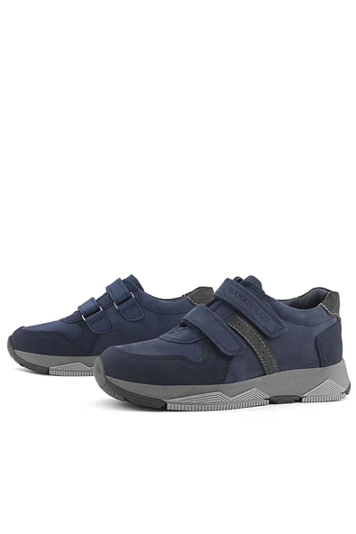 Rakerplus Hakiki Deri Lacivert Cırtlı Çocuk Spor Ayakkabı - Resim 5