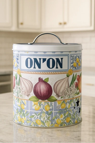 Decorev Renkli Desenli 2’li Metal Patates Soğan Saklama Kabı Seti DC-6766 - Resim 5