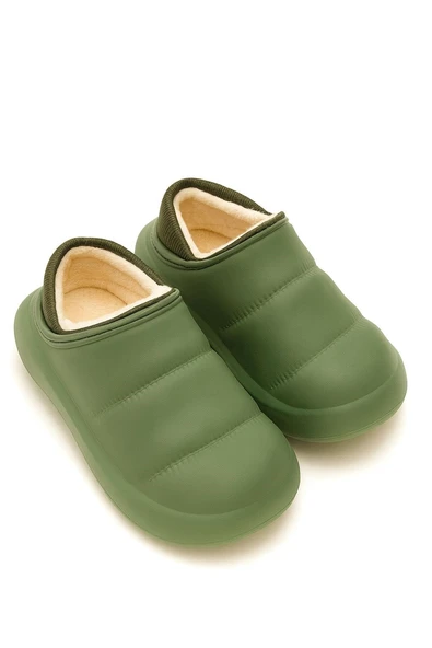 Peluş İçi Yünlü Kışlık Panduf Yeşil Kadın Ev Terliği - Resim 3