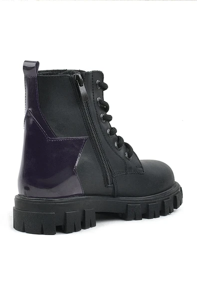 Rakerplus Siyah Hakiki Deri Platin Yıldız Detaylı Kız Çocuk Bot - Resim 11