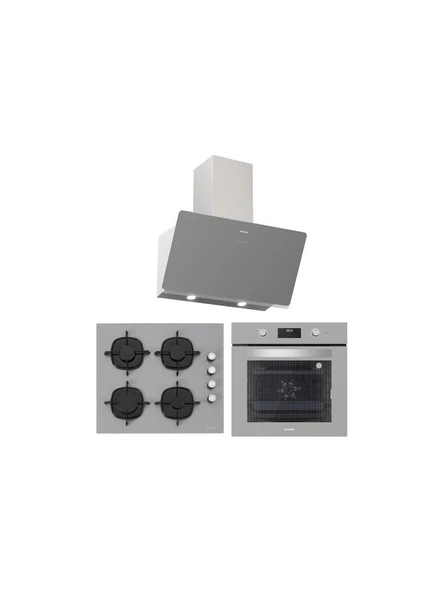 Silverline BO6502S02 - CS5335S01 - 3457 Soho 60 Gri Cam Ankastre Set ürün görseli 1