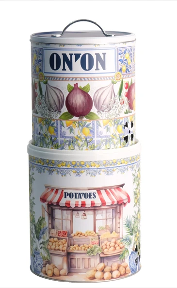 Decorev Renkli Desenli 2’li Metal Patates Soğan Saklama Kabı Seti DC-6766 - Resim 6