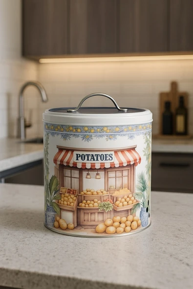 Decorev Renkli Desenli 2’li Metal Patates Soğan Saklama Kabı Seti DC-6766 - Resim 3