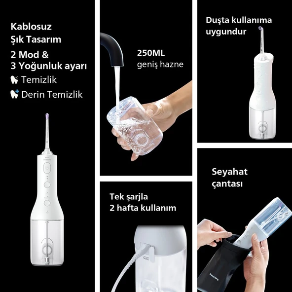 Philips Sonicare Power Flosser 3000 Ağız Duşu Kablosuz - Beyaz HX3826/31 - Resim 3
