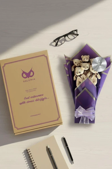 Öğretmen'e Hediye: Atatürk Temalı Aynasıyla 6’lı Mor Ayıcık Buketi-24 Kasım Öğretmenler Günü Hediyesi, Sınıf Öğretmenine Hediye - Resim 3