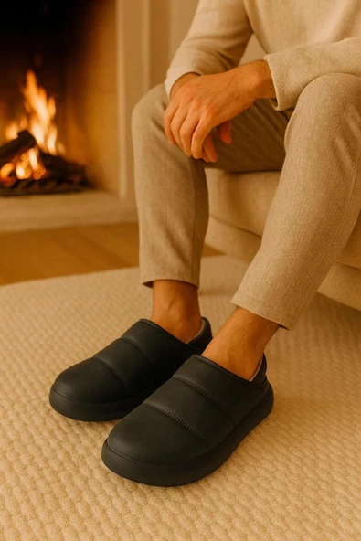 Peluş İçi Yünlü Kışlık Panduf Gri Erkek Ev Terliği ürün görseli