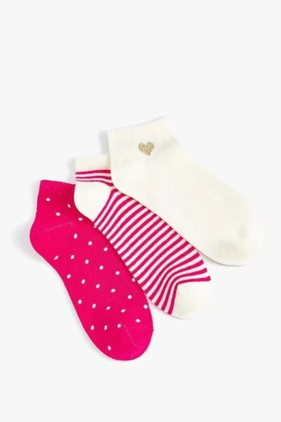 Koton Kadın Kalpli 3'lü Patik Çorap Seti Çok Renkli ürün görseli