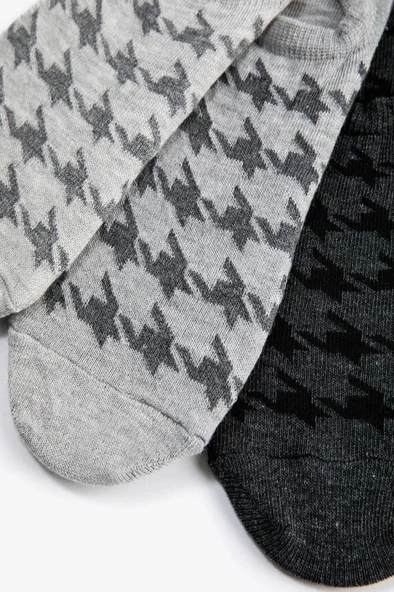 Koton Kadın 3'lü Görünmez Çorap Seti Kazayağı Desenli Çok Renkli - Resim 3