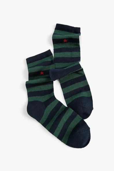 Koton Kadın Çizgili Çorap Minimal Yıldız İşlemeli ürün görseli