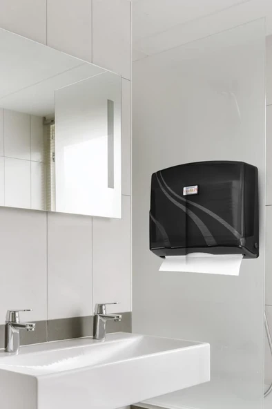 200’lü Z Katlamalı Kağıt Havluluk Dispanseri Siyah, Banyo Mutfak Duvara Monte Havluluk (200 Yaprak) - Resim 3