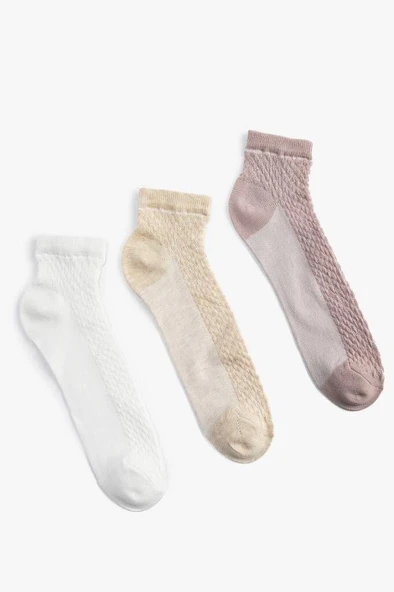 Koton Kadın 3'lü Uzun Patik Çorap Seti Geometrik Desenli ürün görseli