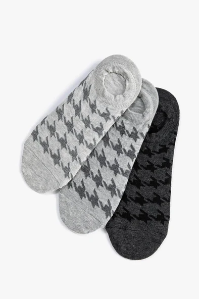 Koton Kadın 3'lü Görünmez Çorap Seti Kazayağı Desenli Çok Renkli ürün görseli
