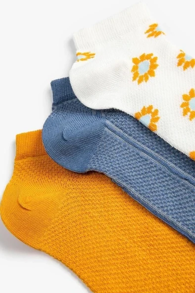 Koton Kadın 3'lü Patik Çorap Seti Çiçek Desenli Çok Renkli - Resim 3