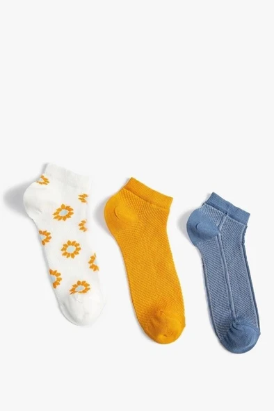 Koton Kadın 3'lü Patik Çorap Seti Çiçek Desenli Çok Renkli ürün görseli