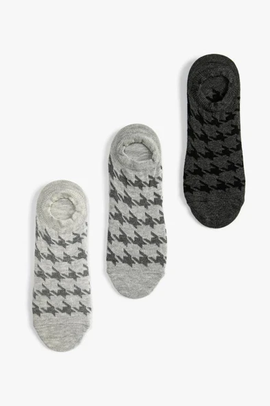 Koton Kadın 3'lü Görünmez Çorap Seti Kazayağı Desenli Çok Renkli - Resim 2
