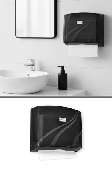200’lü Z Katlamalı Kağıt Havluluk Dispanseri Siyah, Banyo Mutfak Duvara Monte Havluluk (200 Yaprak) ürün görseli 1
