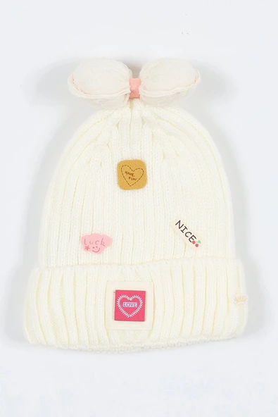 Kitti Çocuk Kız Kulaklı Bere (4-8 Yaş) K24130-02 Krem