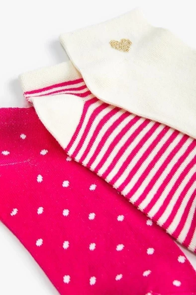 Koton Kadın Kalpli 3'lü Patik Çorap Seti Çok Renkli - Resim 3