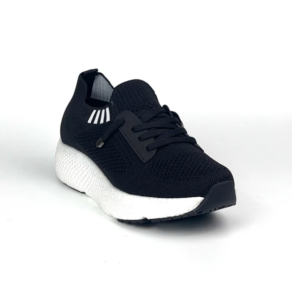 Kadın Siyah Beyaz Triko Günlük Rahat Ortopedik Terletmeyen Spor Sneaker Ayakkabı - Resim 3