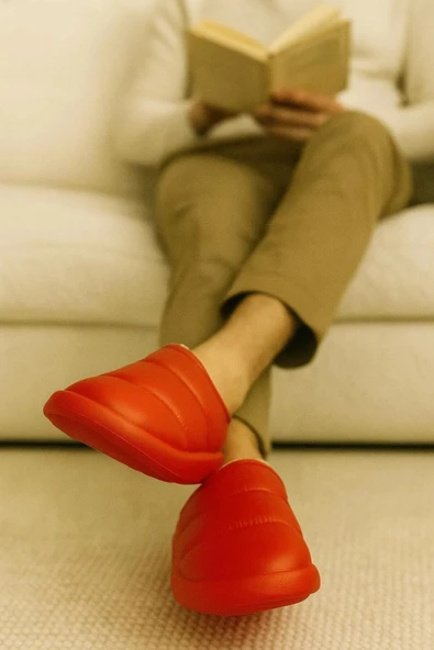 Peluş İçi Yünlü Kışlık Panduf Kırmızı Erkek Ev Terliği - Resim 3