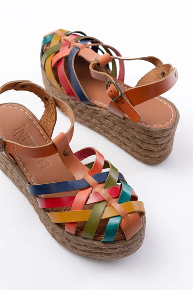 684-02 Multi Ortopedik Hakiki Deri Dolgu Kadın Sandalet - kopya - Resim 4