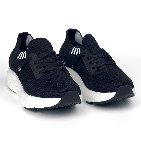 Kadın Siyah Beyaz Triko Günlük Rahat Ortopedik Terletmeyen Spor Sneaker Ayakkabı ürün görseli 1