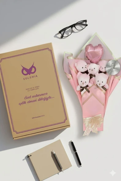 Öğretmen'e Hediye: Atatürk Temalı Aynalı Kalpli Balonlu 6’lı Pembe Ayıcık Buketi-24 Kasım Öğretmenler Günü Hediyesi - Resim 3
