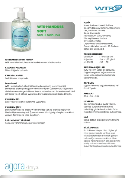 WTR Handdes Soft Sıvı El Sabunu 5L -Beyaz Sabun Kokulu - Resim 2