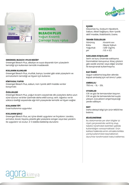 Greengel Bleach Plus-Yoğun Kıvamlı Çamaşır Suyu 20 L - Resim 2