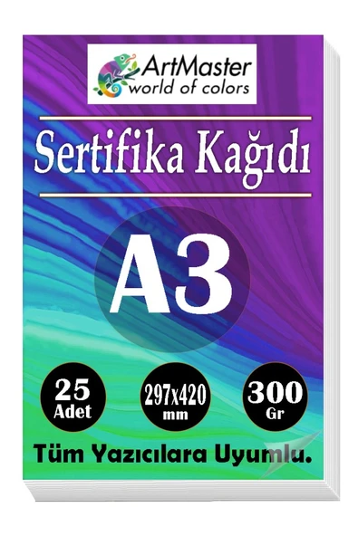 A3 Sertifika Kağıdı 25 Adet 300 Gram Kalın Fotokopi Kağıdı Tüm Yazıcılara Uyumlu 29.7x42 cm Kalın Baskı Kağıdı ürün görseli
