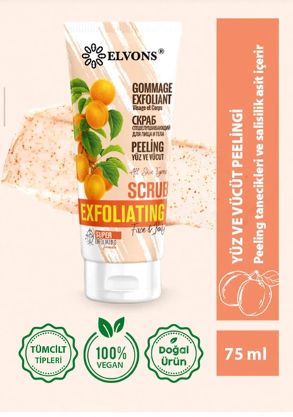 Scrub, Kayısı Parçacıklı Yüz, Vücut Peeling, Ölü Hücre Temizleme, 75 ML - Resim 6
