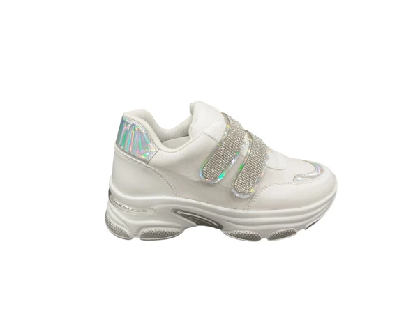 Ventes 928315Z 5 cm Topuk Boyu Ortopedik Bantlı Günlük Kadın Simli Sneaker Ayakkabı