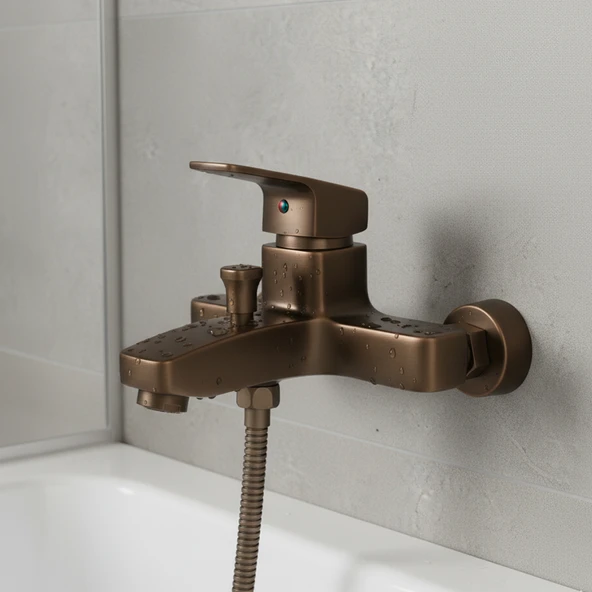 Premium Bronz 0250BR Aç Kapa Banyo Bataryası Duvar Tipi Modern Sıcak Soğuk Ayarlı Armatür - Resim 4