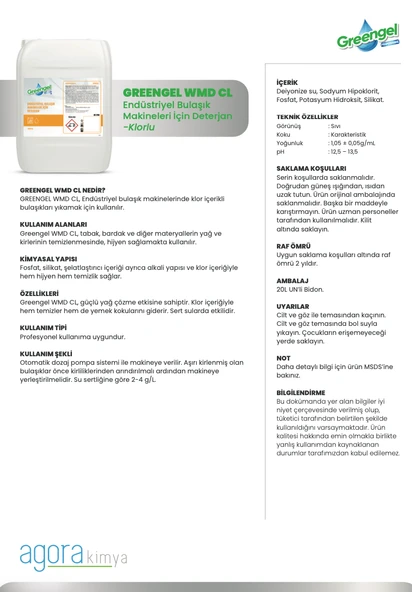 Greengel WMD CL Endüstriyel Bulaşık Makinesi Deterjan  20L - Resim 2